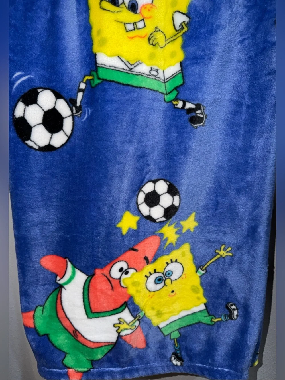 SpongeBob SquarePants Blue Plush Throw Blanket with Yellow & Red Characters